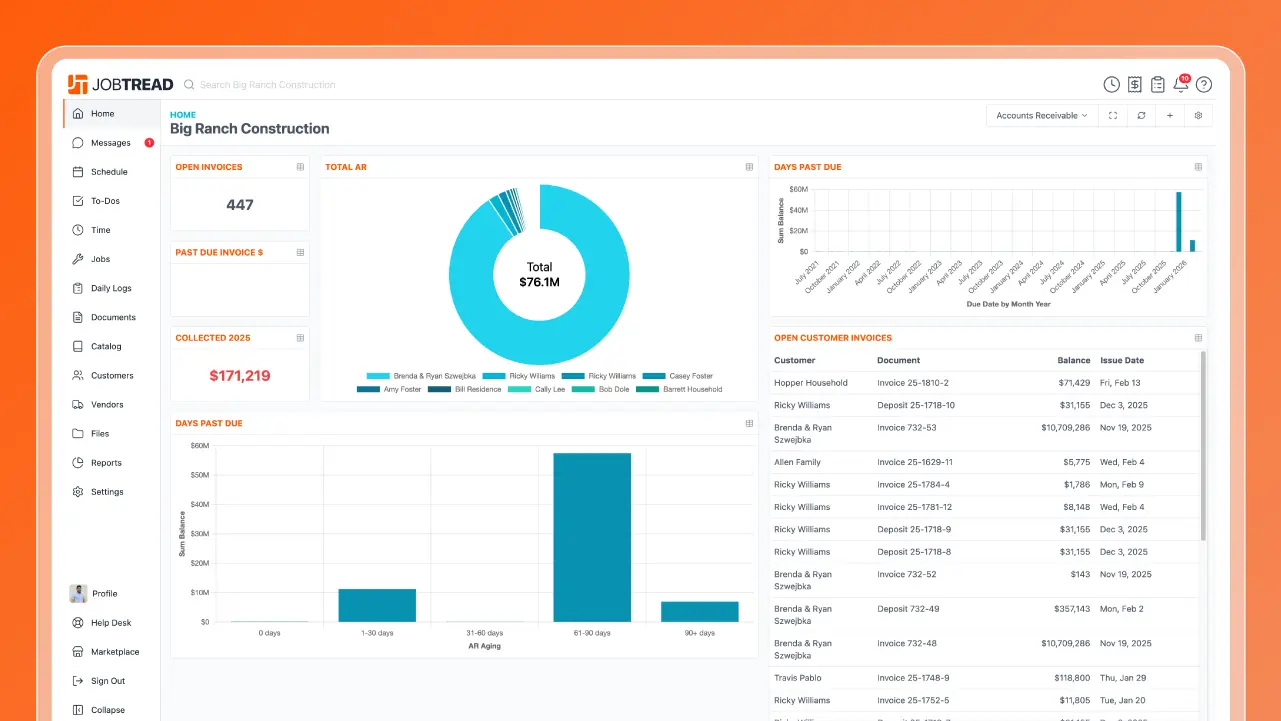 JobTread features new and improved selections with job areas