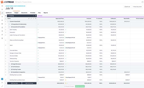 Construction Budget - Invoicing View