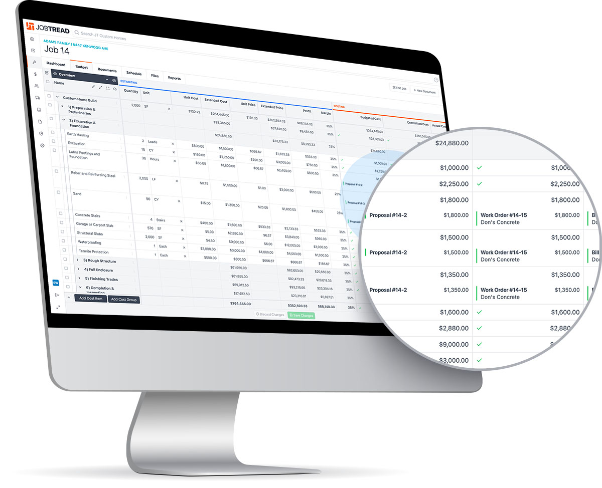 Manage your construction job budget, bids, estimates, change orders, customer invoices, purchase orders and vendor bills