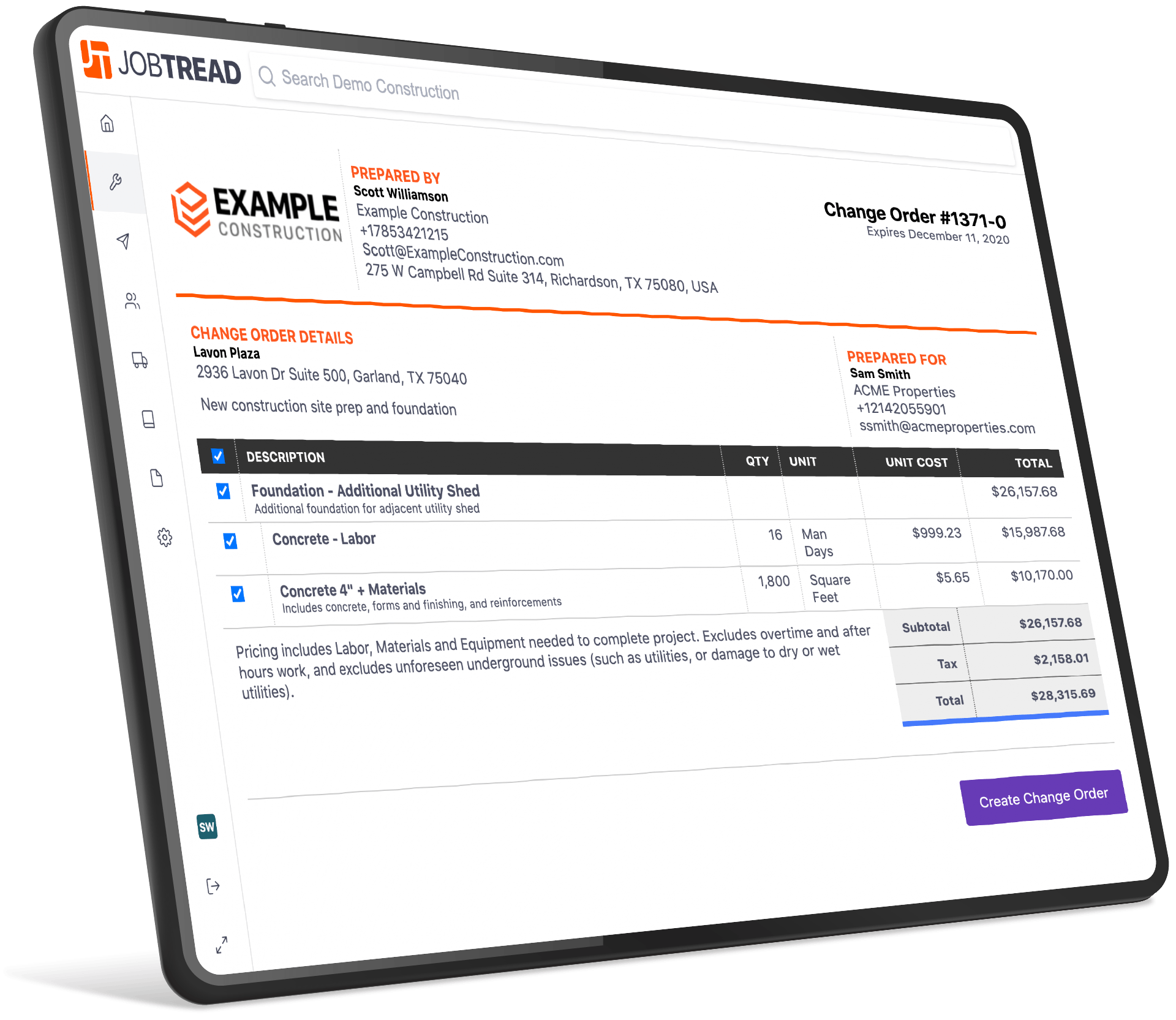 JobTread Construction Software - screenshot of estimate builder