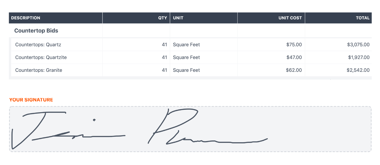 Screenshot of eSignatures