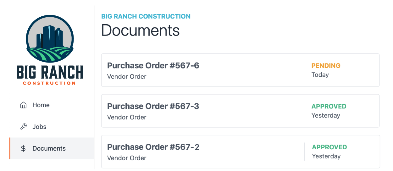 Screenshot of POs and Work Orders