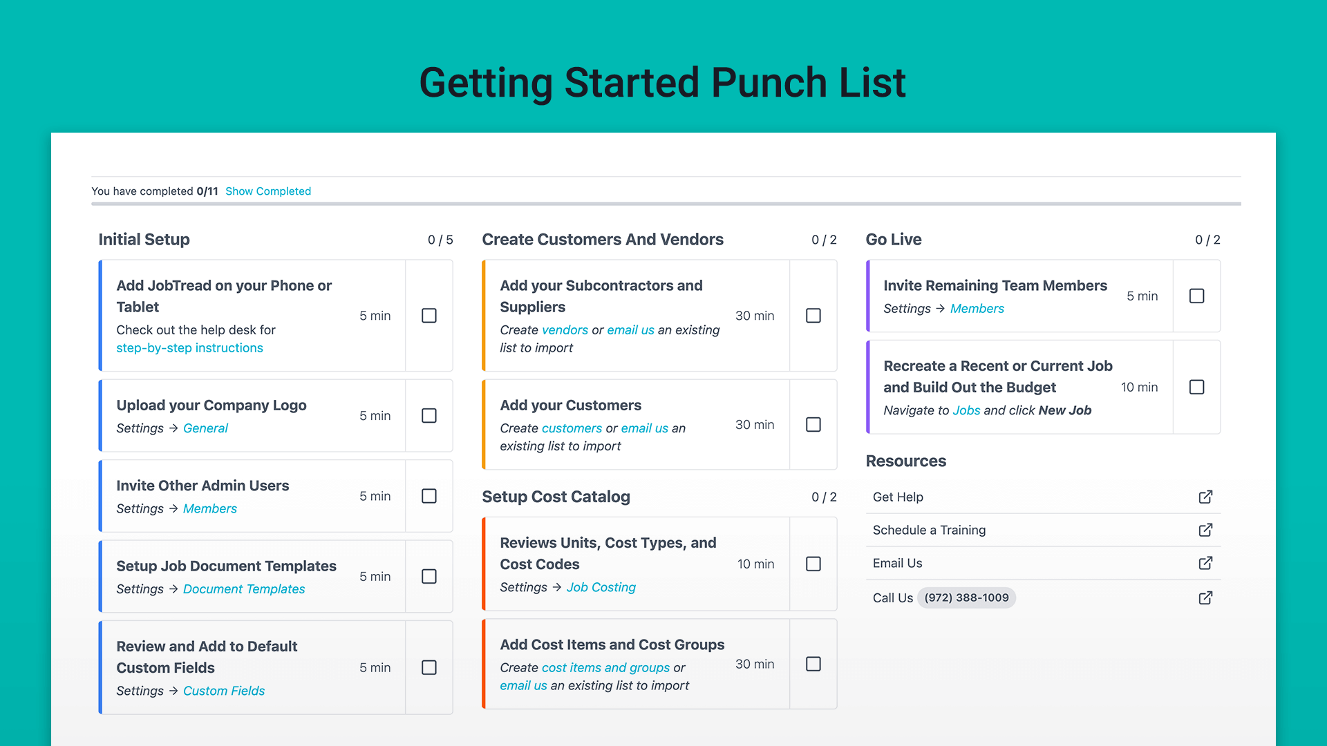 Getting Started Punch List