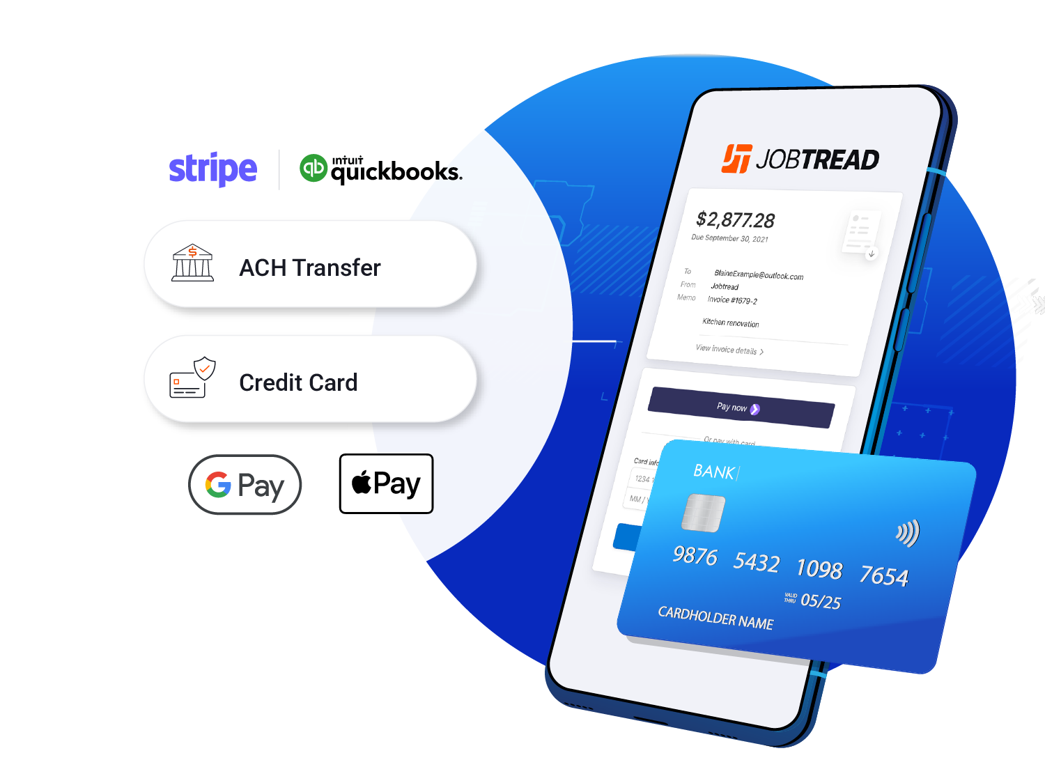 Collect Payments via ACH, Debit/Credit Card, Google Pay and Apple Pay