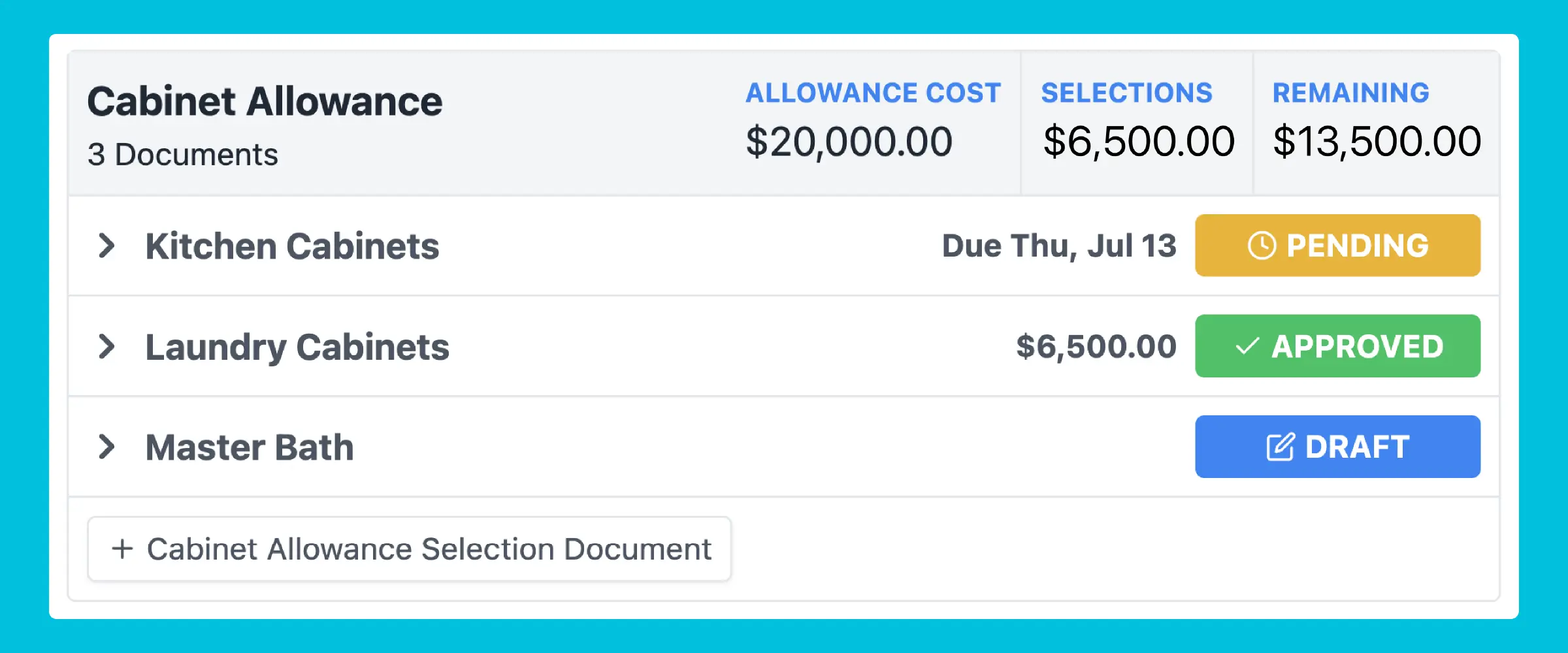 Construction Selections and Allowances