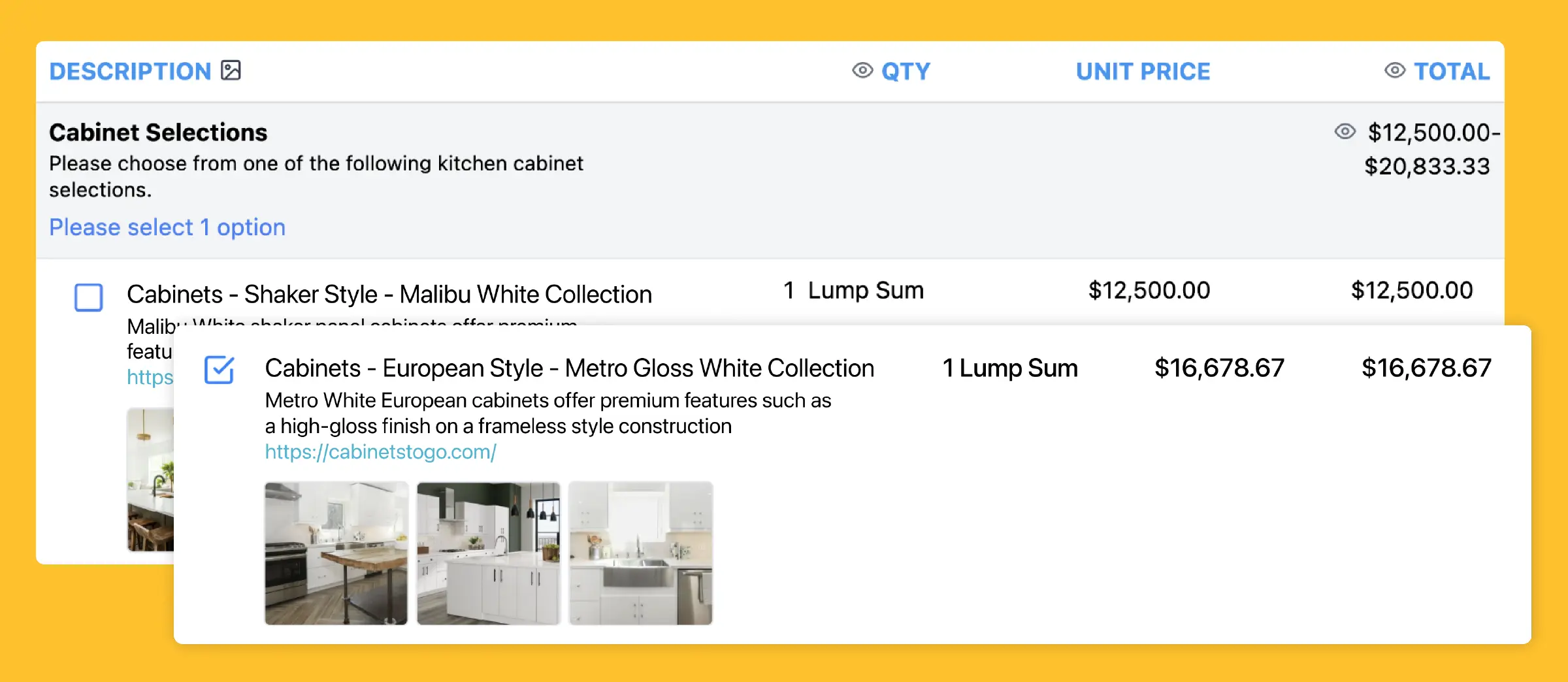 Construction Selections & Upgrades